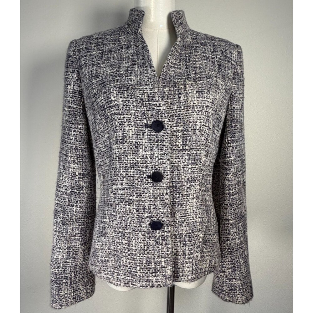 Kasper Tweed Bouclé Jacket Women’s 6 Blue White Textured Button Front Blazer